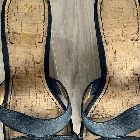 Nine West Woman Black Wedge Cork Leather Slide size 8M - Picture 7 of 11